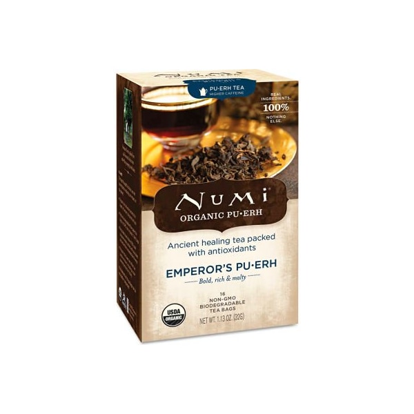 Numi Numi Organic Pu-Erh Tea, Emperor's Pu-Erh, Single Cup Bags, 0.125 Oz 16/Box NUM10350 - main